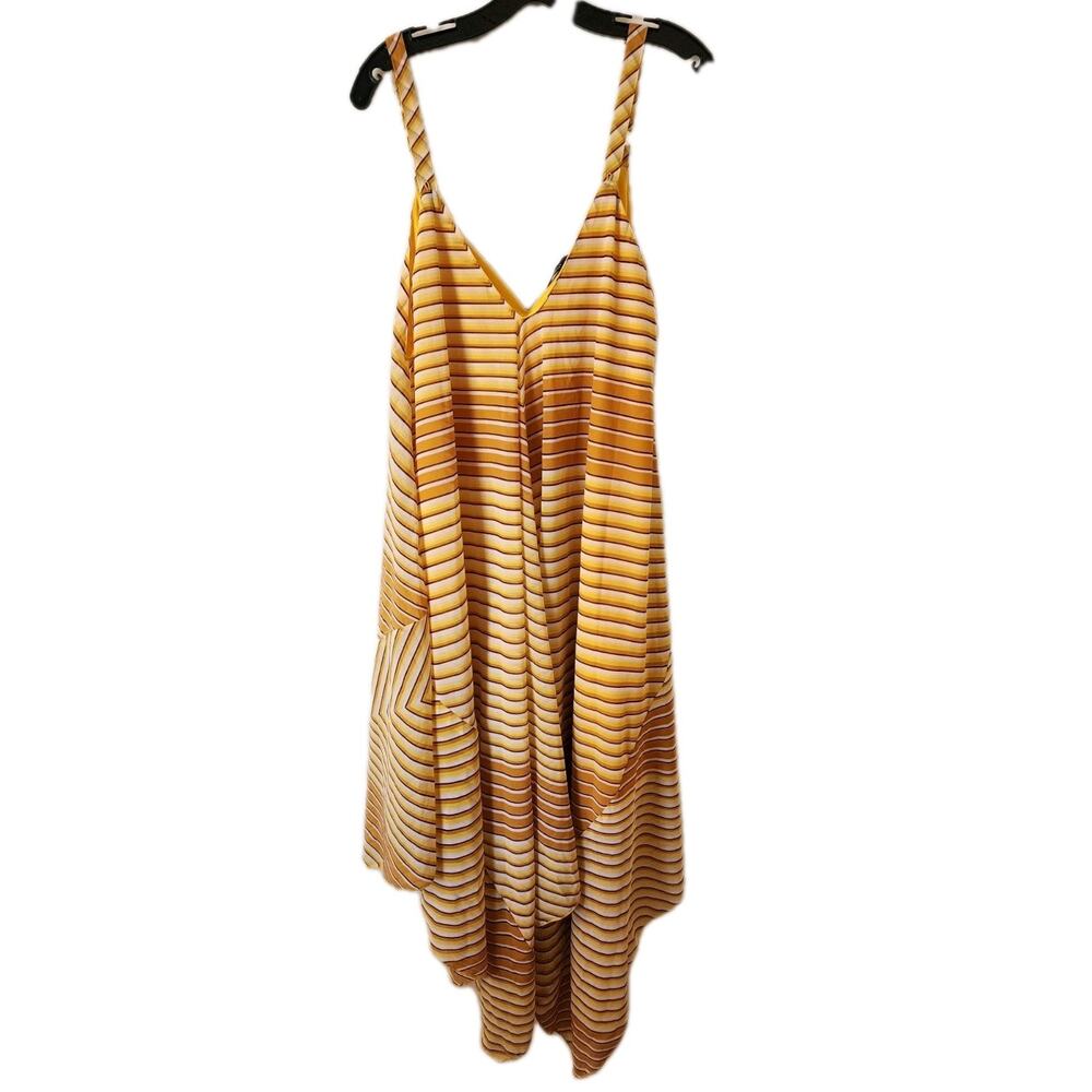 Mlle Gabrielle Yellow Striped Maxi Dress Plus Size 3X Flowy Lined Boho Beachy